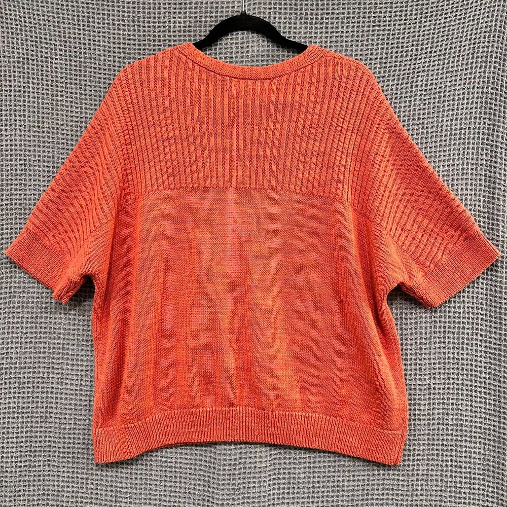Garnet Hill Linen Cotton Knit Vneck Sweater Top Sz XL Short Sleeve Orange/Coral - Picture 2 of 7